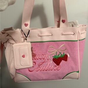 🍓 Juicy Couture Retro Strawberry Pink Tote with Pink Bow